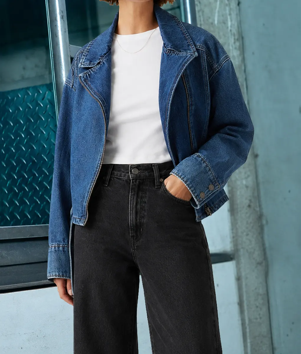Off Campus Ella Bright Denim Jacket - Front View