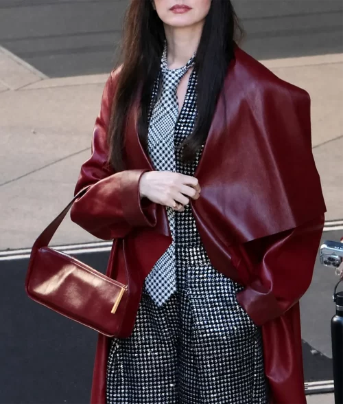 The Devil Wears Prada 2 Anne Hathaway Leather Coat - Zoom