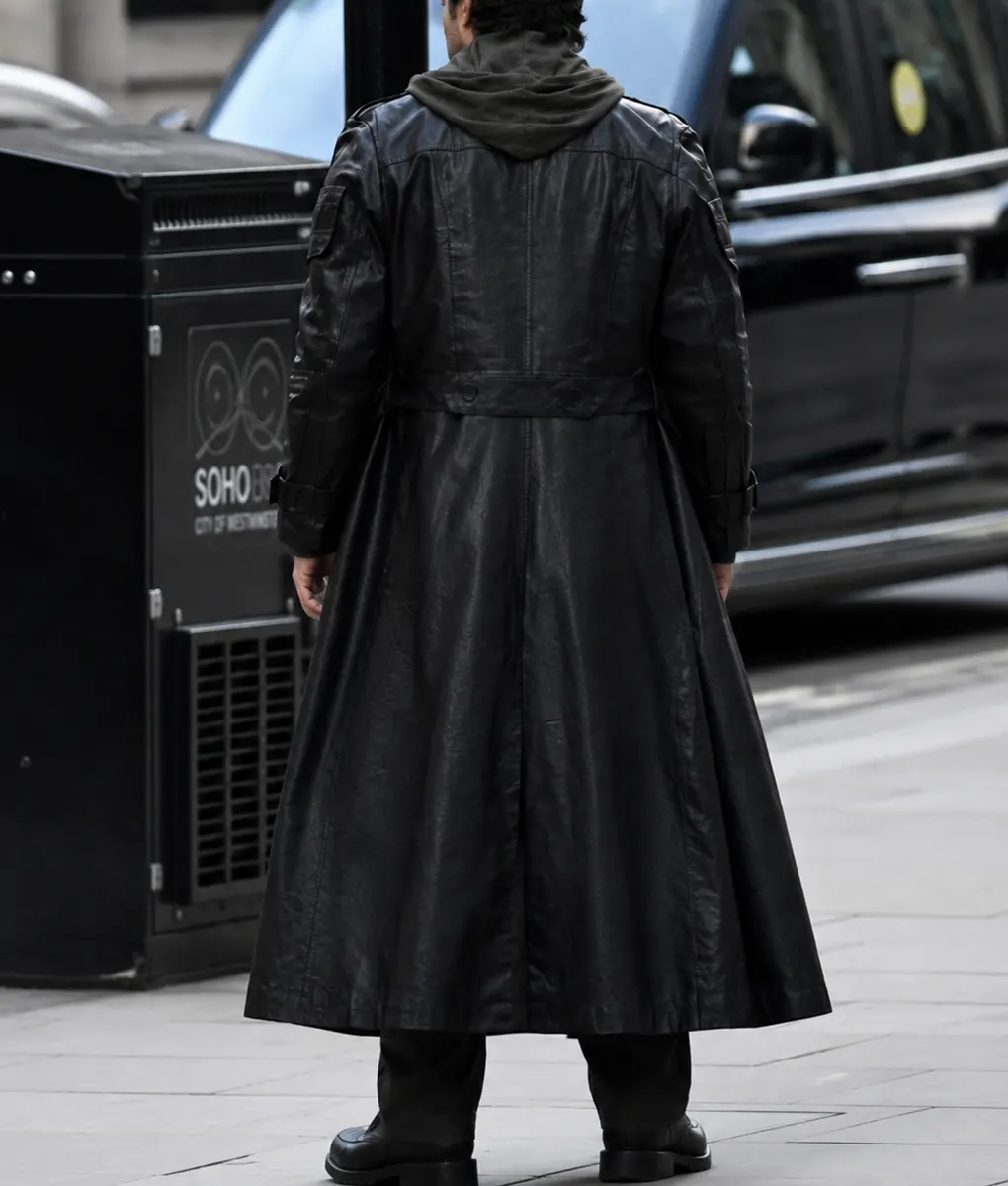 Highlander Henry Cavill Black Leather Trench Coat - Back View