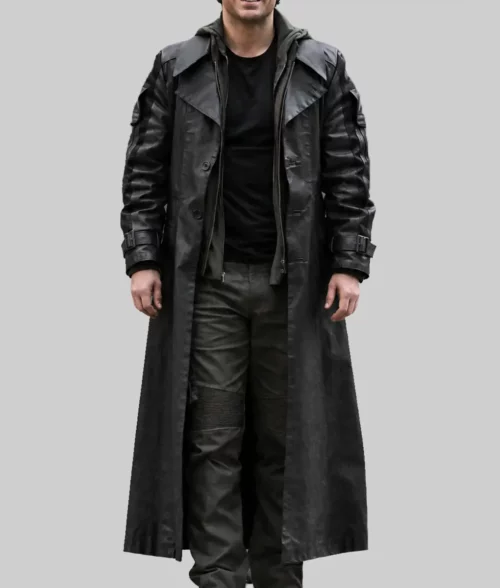Highlander Henry Cavill Black Leather Trench Coat - Front
