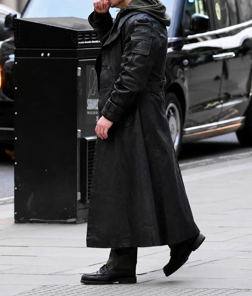 Highlander Henry Cavill Black Leather Trench Coat - Left View