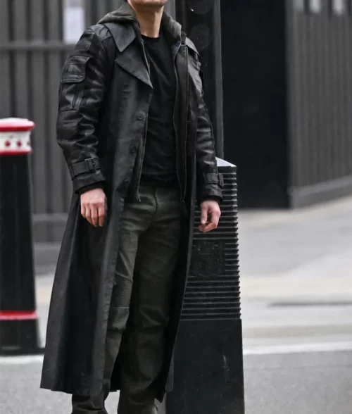 Highlander Henry Cavill Black Leather Trench Coat - Side View
