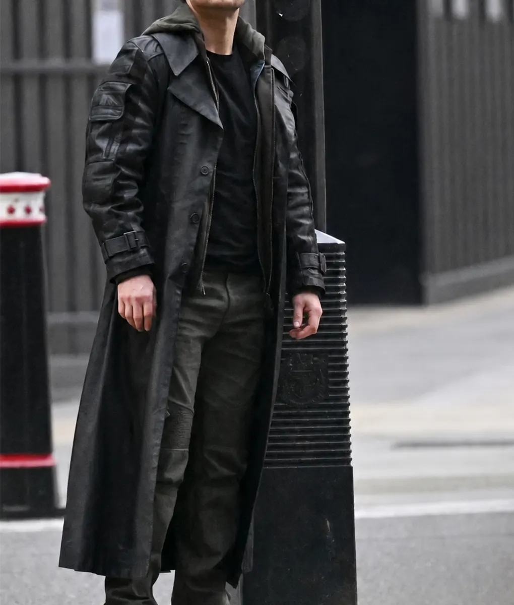 Highlander Henry Cavill Black Leather Trench Coat - Side View