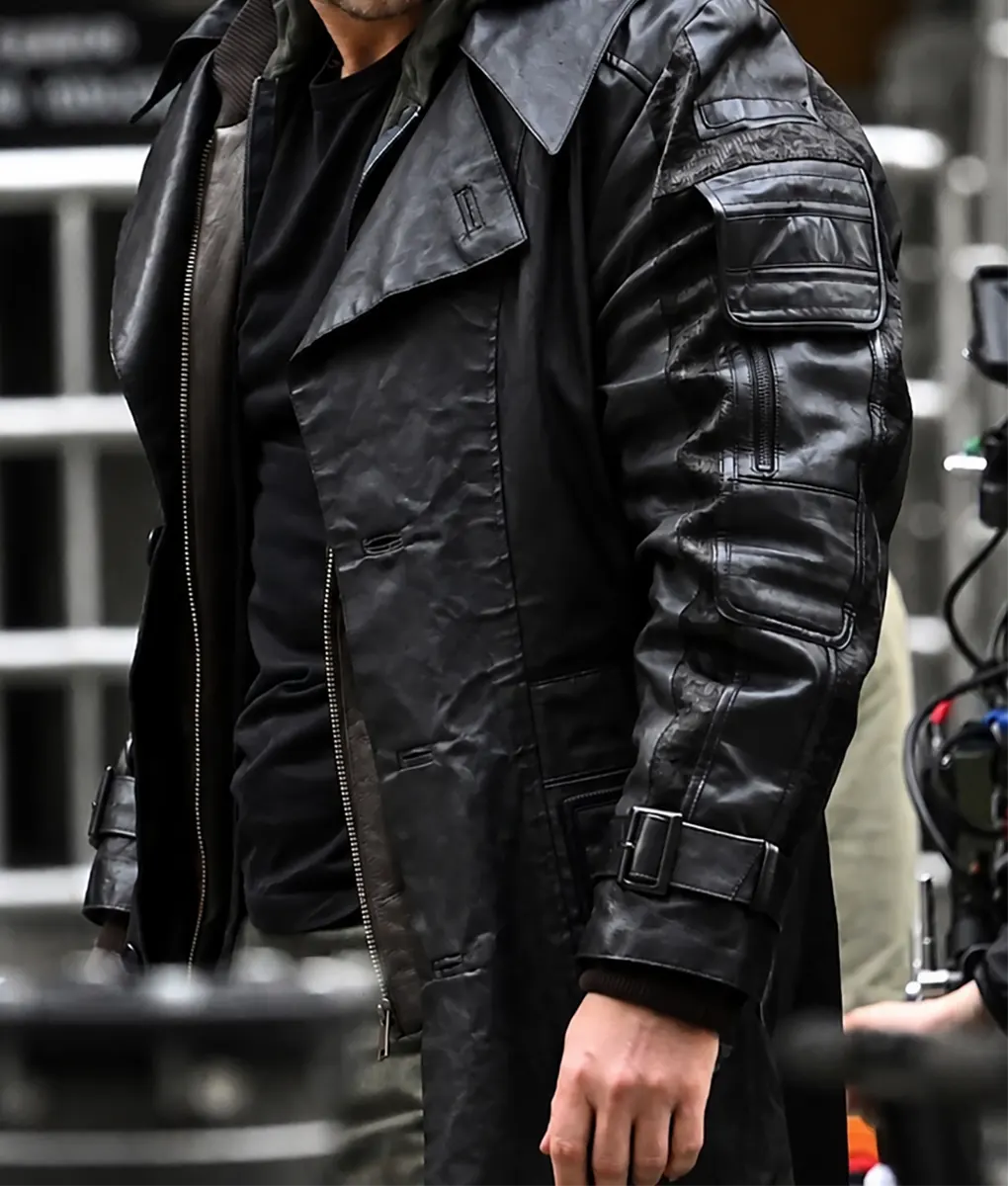 Highlander Henry Cavill Black Leather Trench Coat - Sleeve