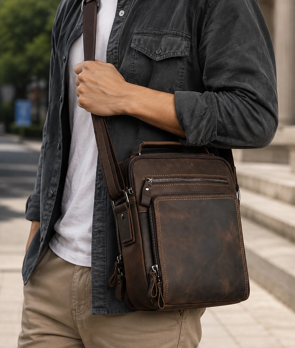 Men’s Brown Leather Crossbody Travel Bag (1)