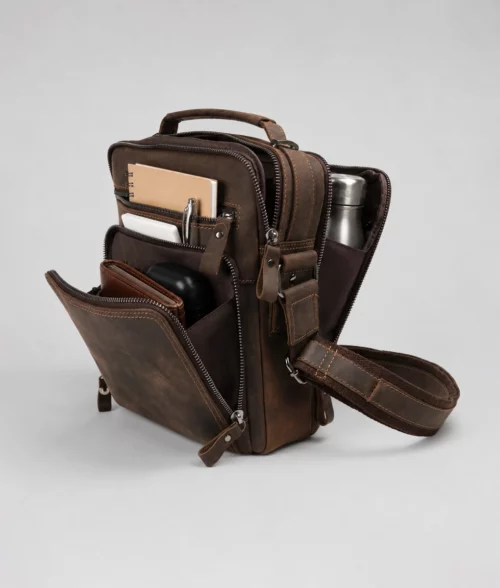Men’s Brown Leather Crossbody Travel Bag (4)
