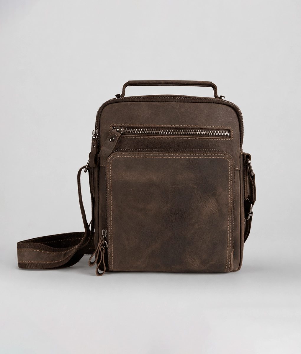 Men’s Brown Leather Crossbody Travel Bag