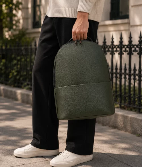 Men's Olive Green Leather Laptop Backpack (1)