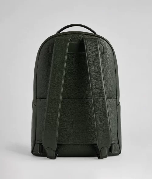 Men's Olive Green Leather Laptop Backpack (3)
