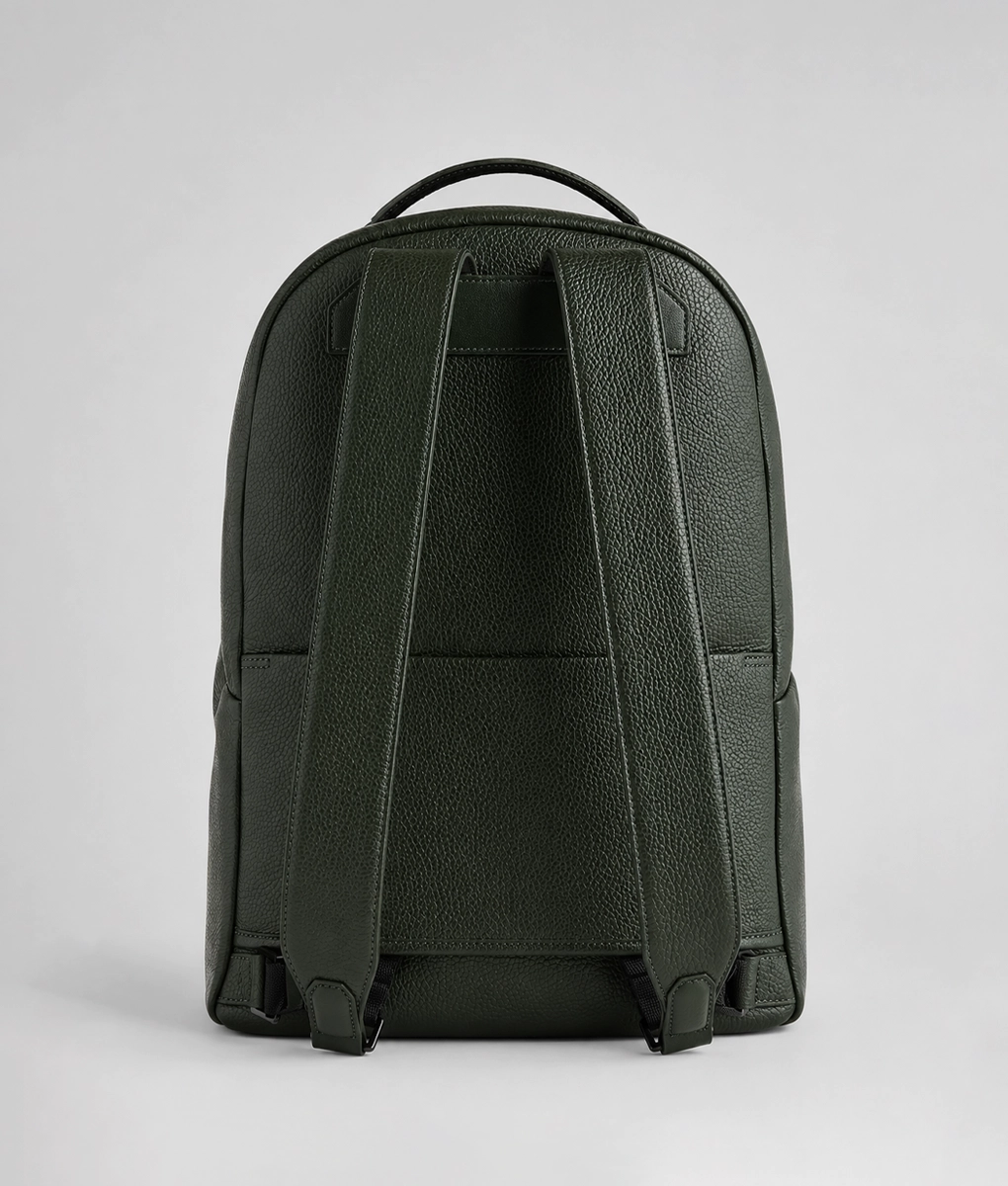 Men's Olive Green Leather Laptop Backpack (3)