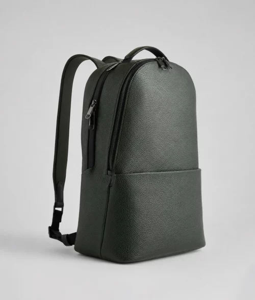 Men's Olive Green Leather Laptop Backpack (4)