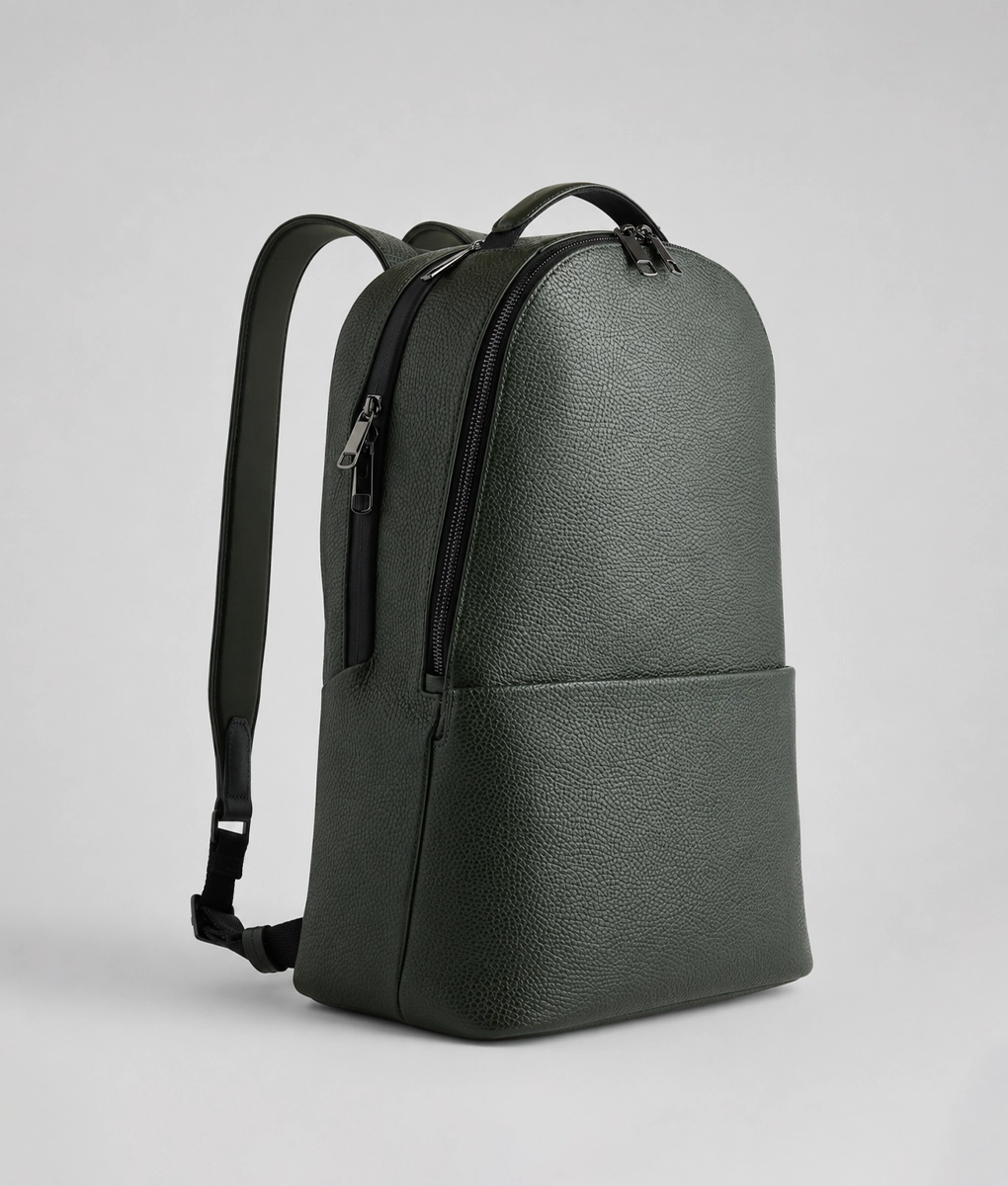 Men's Olive Green Leather Laptop Backpack (4)