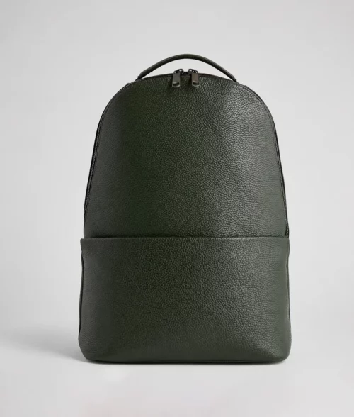 Men's Olive Green Leather Laptop Backpack