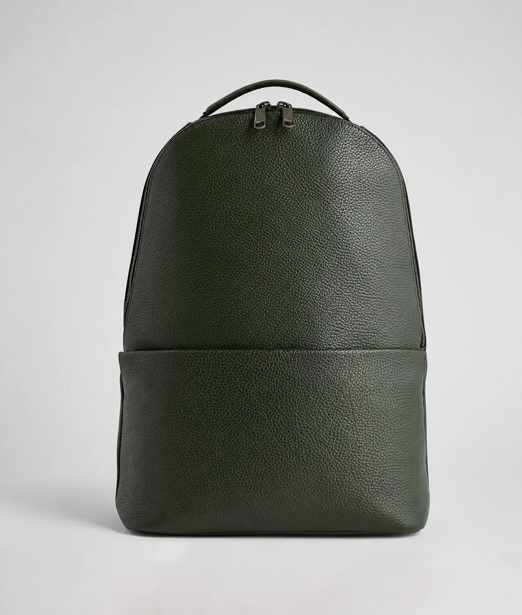 Men's Olive Green Leather Laptop Backpack