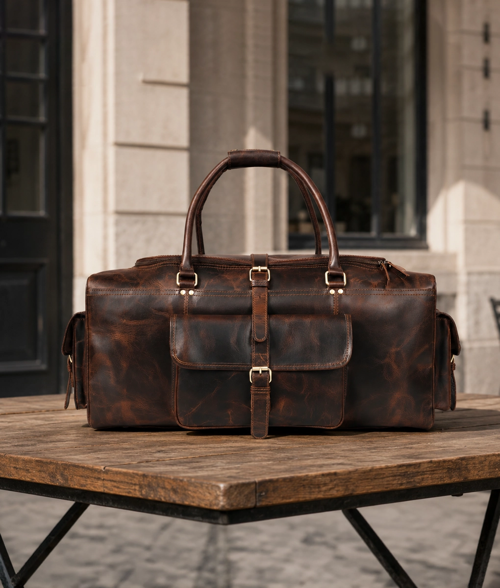 Men's Premium Dark Brown Leather Travel Duffel Bag (1)