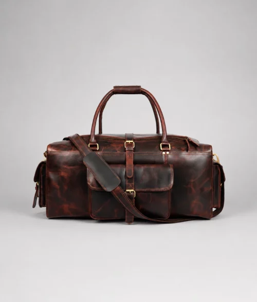 Men's Premium Dark Brown Leather Travel Duffel Bag