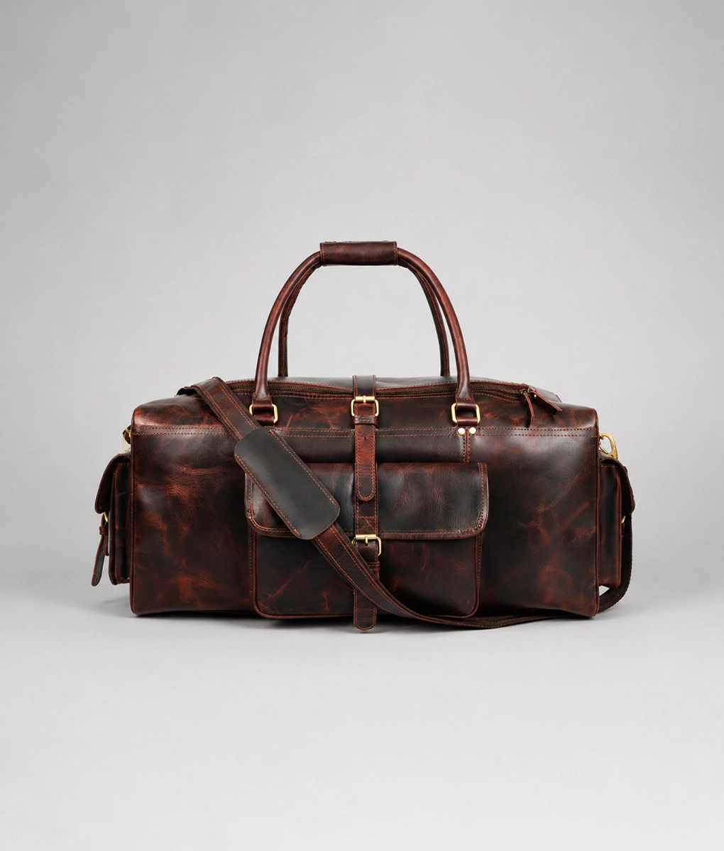 Men's Premium Dark Brown Leather Travel Duffel Bag