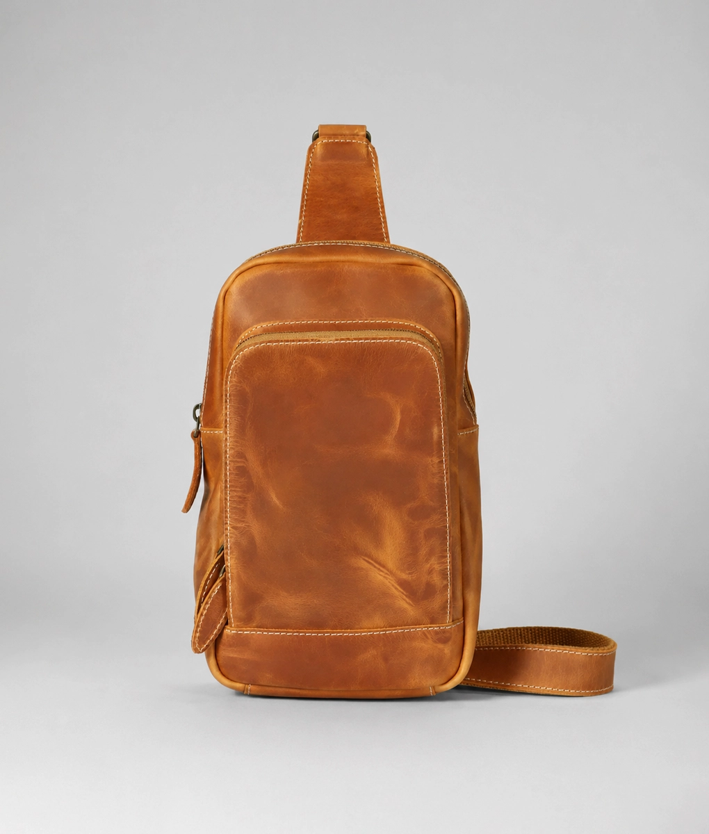 Men’s Tan Brown Leather Sling Bag