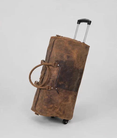 Men's Vintage Brown Leather Rolling Duffel Bag