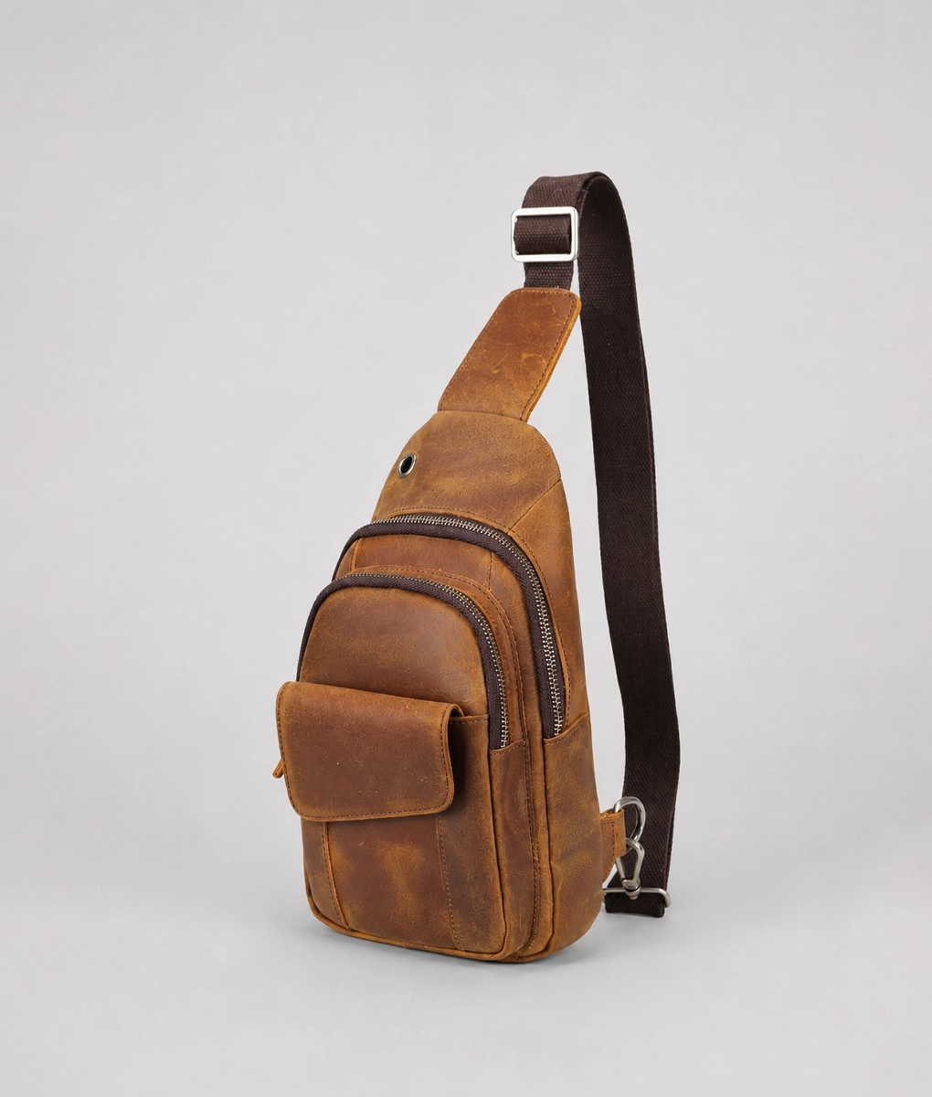 Men's Vintage Brown Leather Sling Bag (2)