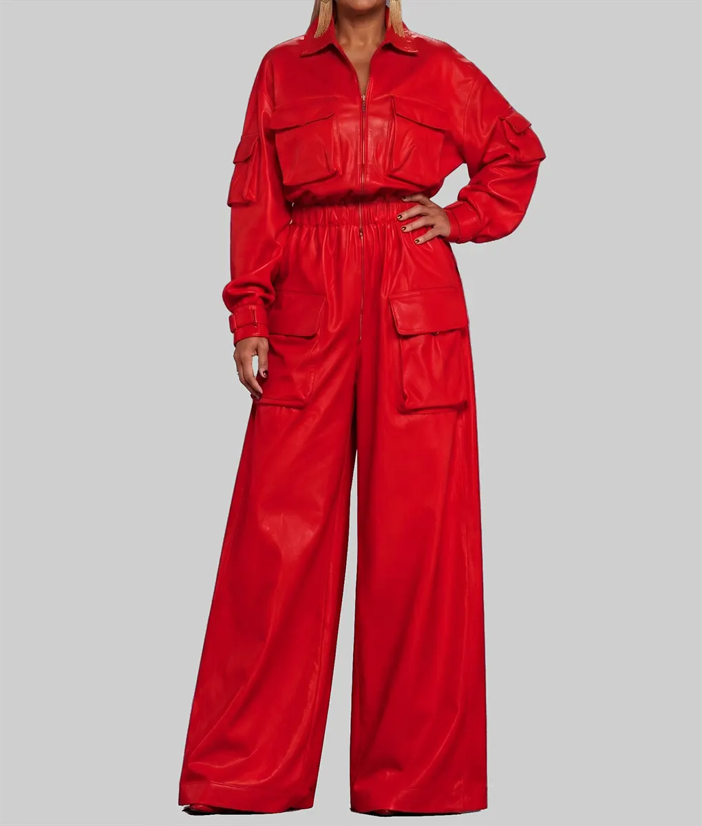 Queen Latifah Red Leather Jumpsuit - Front