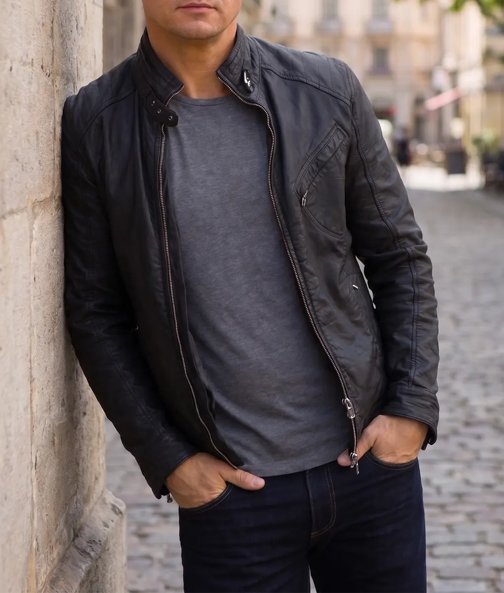 The Bourne Legacy Jeremy Renner Black Leather Jacket - Front Open