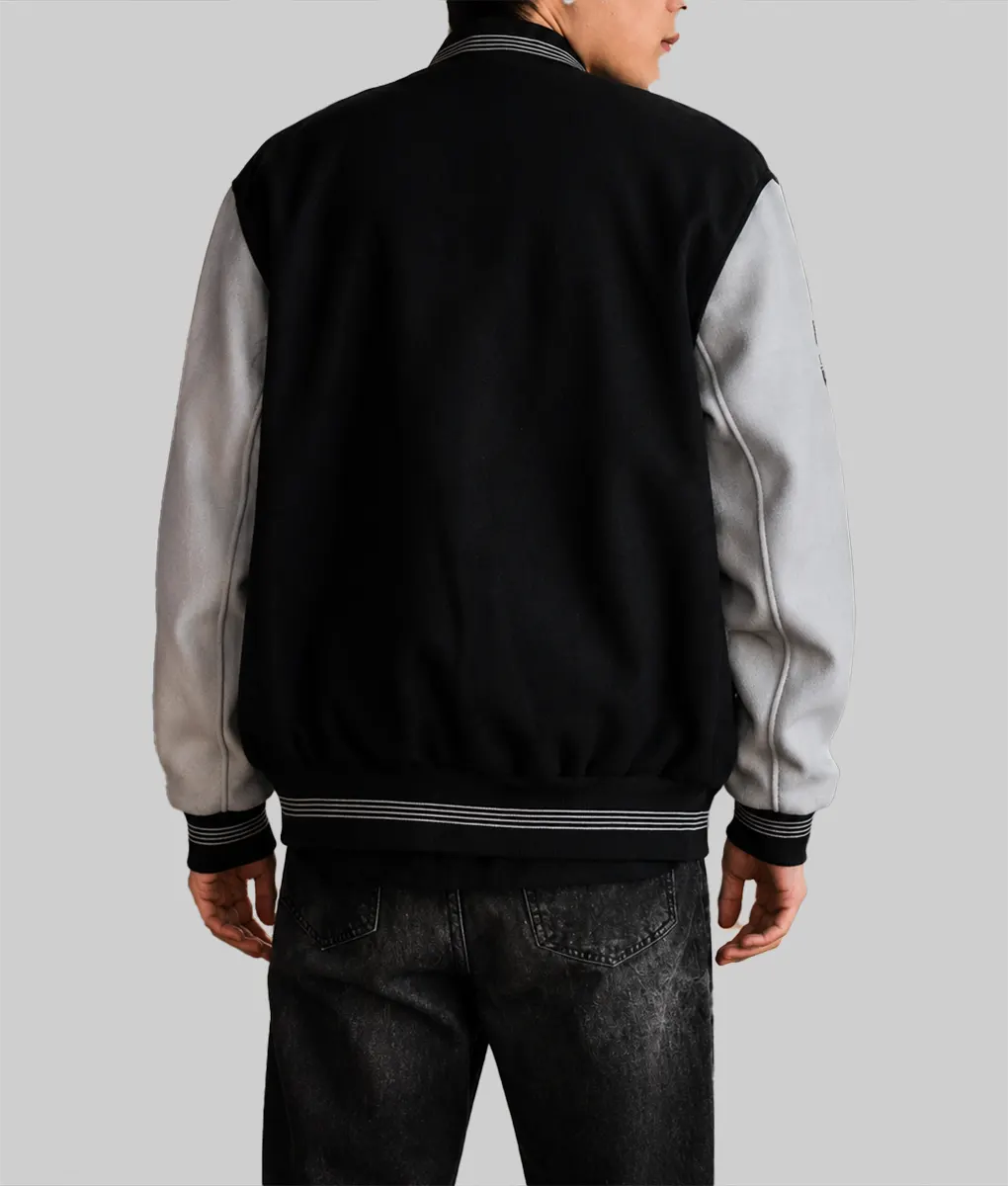 The Witcher 3 Black and Grey Varsity Jacket - Back Male