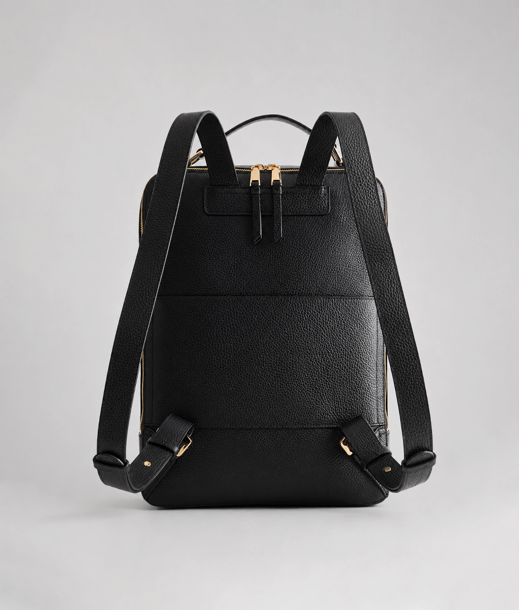 Women's Premium Black Leather Laptop Backpack (3)