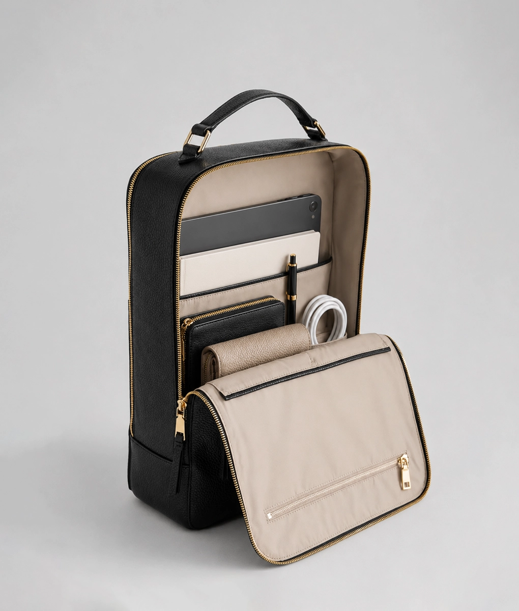Women's Premium Black Leather Laptop Backpack (4)