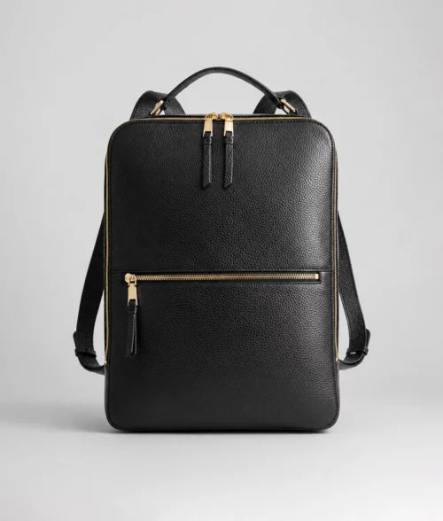 Women's Premium Black Leather Laptop Backpack