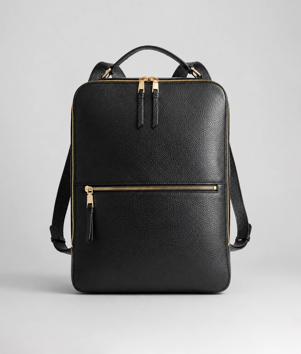 Women's Premium Black Leather Laptop Backpack