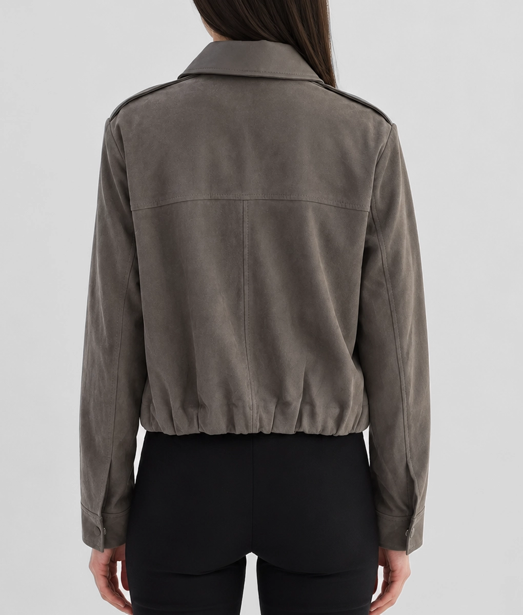 Womens Suede Cropped Bomber Jacket - Back