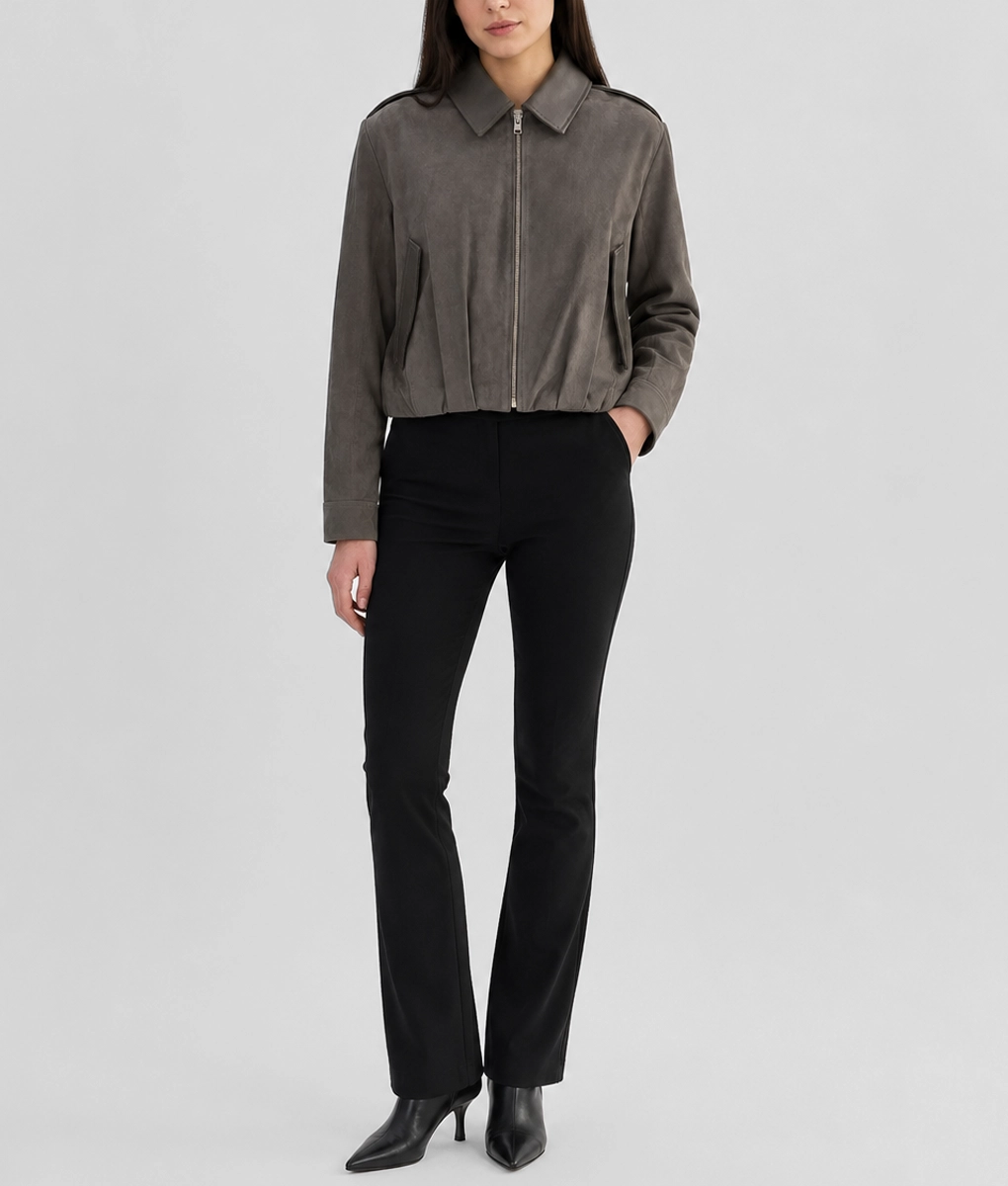 Womens Suede Cropped Bomber Jacket - Full
