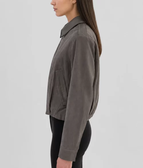 Womens Suede Cropped Bomber Side