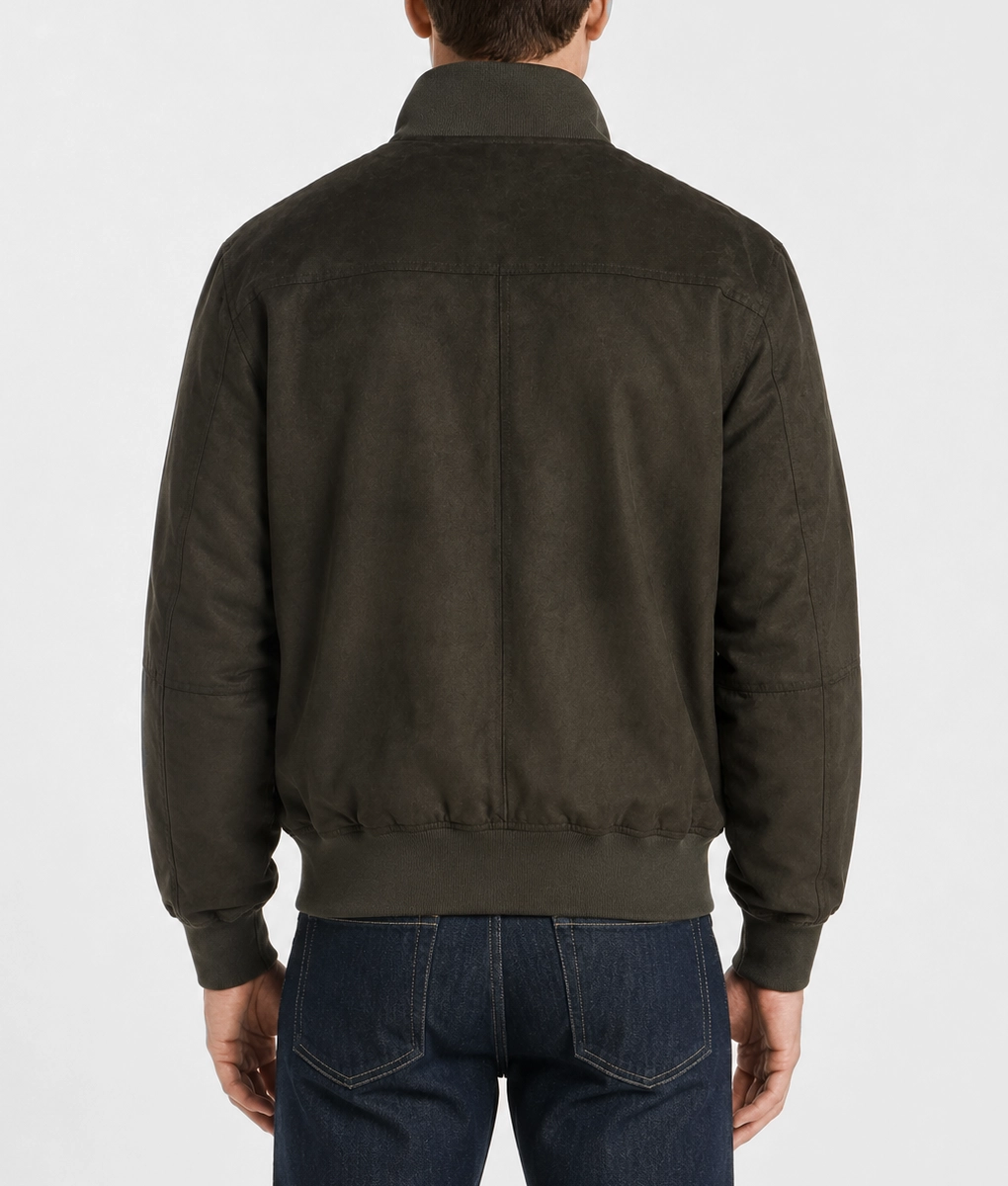Mens Lightweight Olive Suede Jacket - Back
