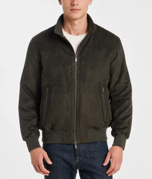 Mens Lightweight Olive Suede Jacket - Front