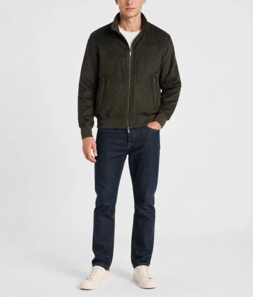 Mens Lightweight Olive Suede Jacket - Full