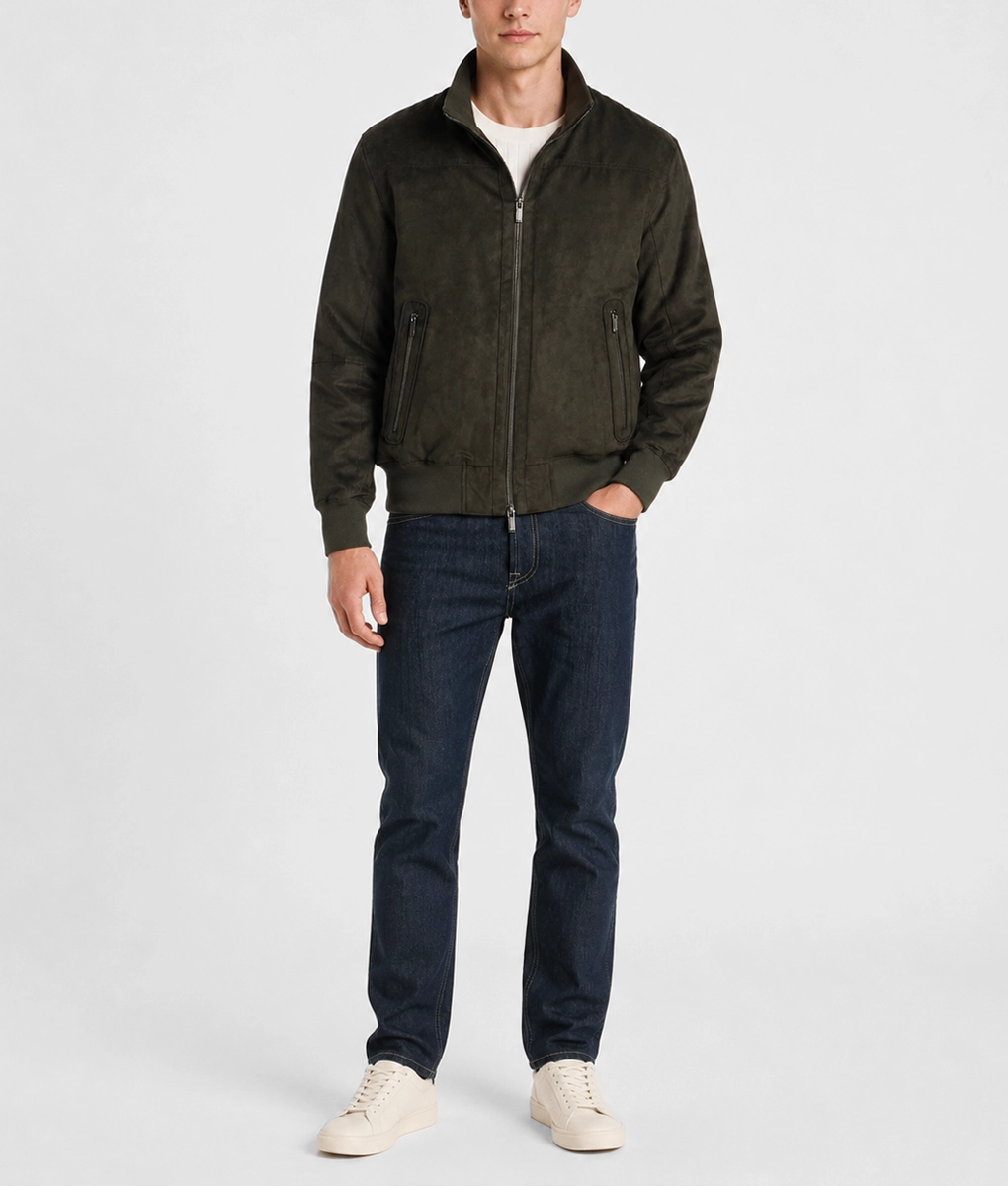 Mens Lightweight Olive Suede Jacket - Full