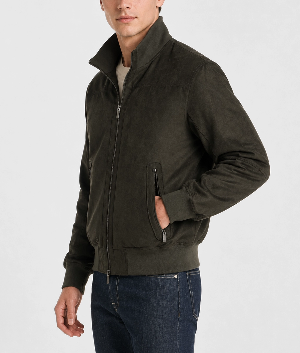 Mens Lightweight Olive Suede Jacket - Side