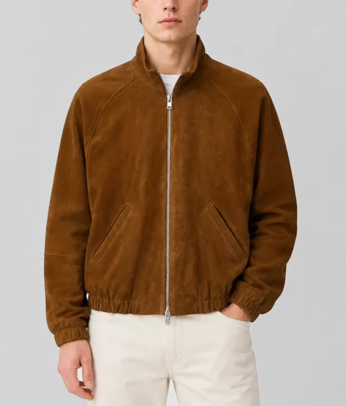 Mens Lightweight Tan Suede Jacket - Front
