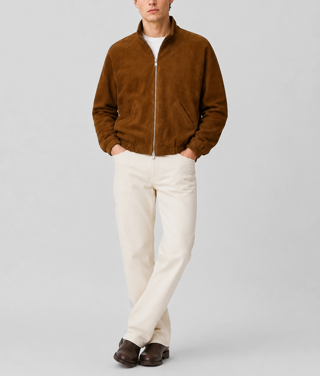 Mens Lightweight Tan Suede Jacket - Full