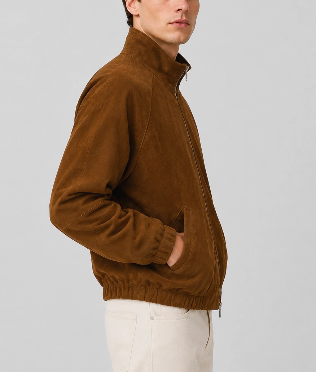 Mens Lightweight Tan Suede Jacket - Side
