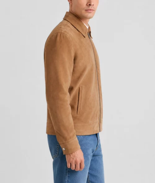 Mens Luxury Tan Suede Leather Jacket - Side