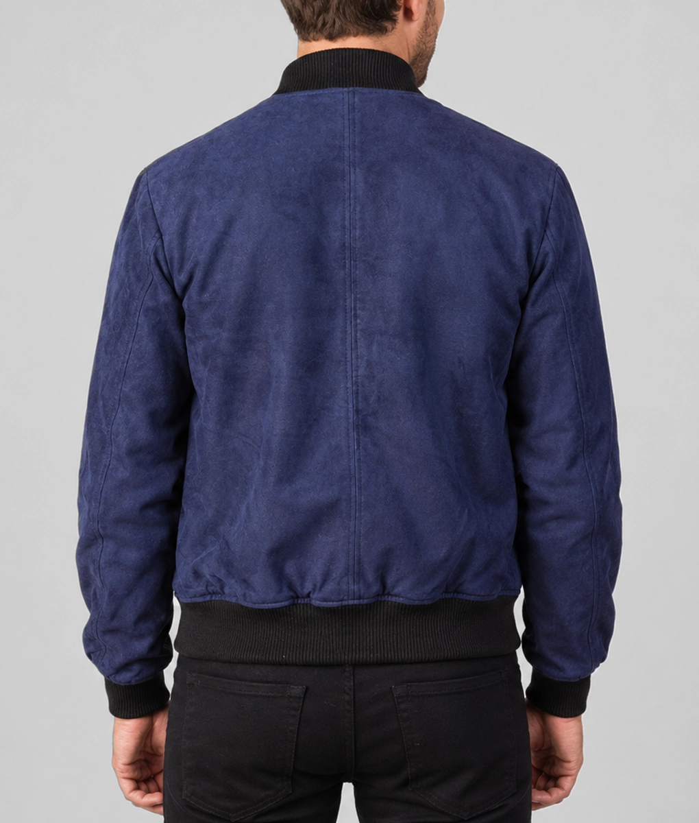 Mens Premium Midnight Blue Suede Bomber Jacket - Image 3