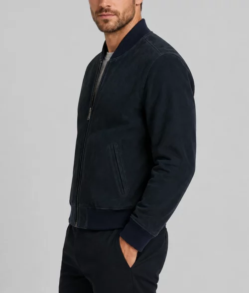 Alternative view of Mens Premium Navy Blue Suede Bomber Jacket