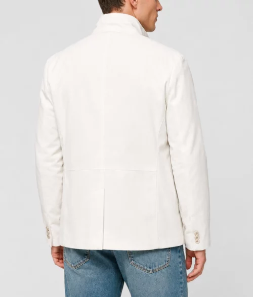 Mens Tailored White Suede Leather Jacket - Back