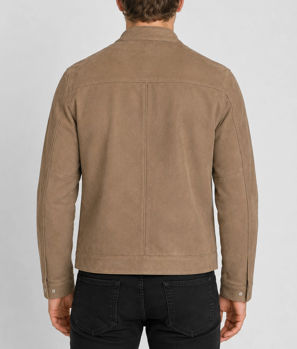 Mens Tan Suede Motorcycle Jacket - Back