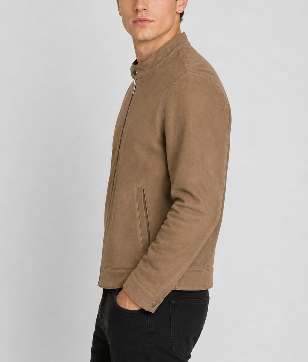 Mens Tan Suede Motorcycle Jacket - Side