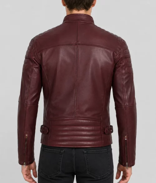 Mens Vintage Maroon Leather Café Racer Jacket - Back