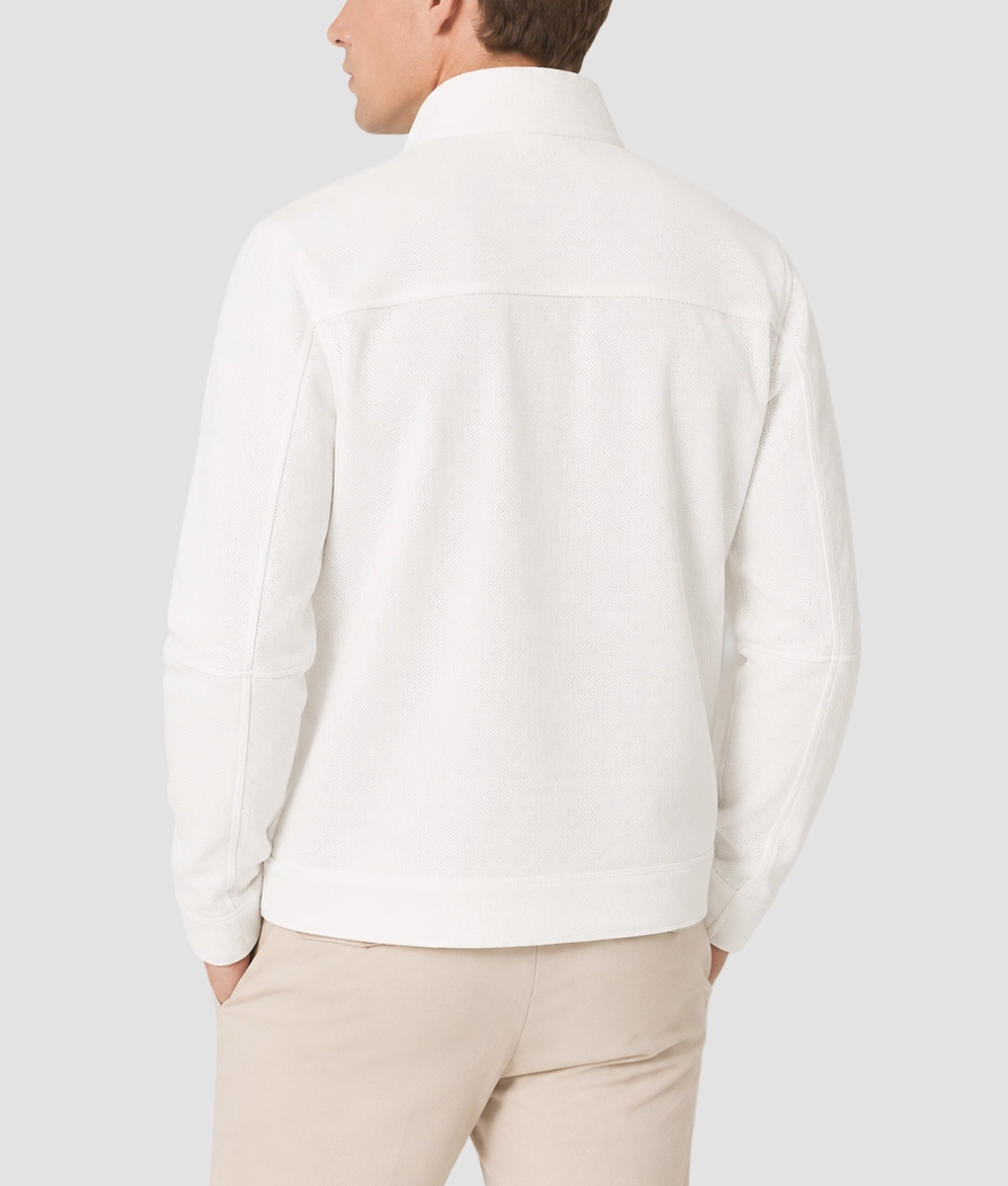 Mens White Suede Leather Jacket - Back